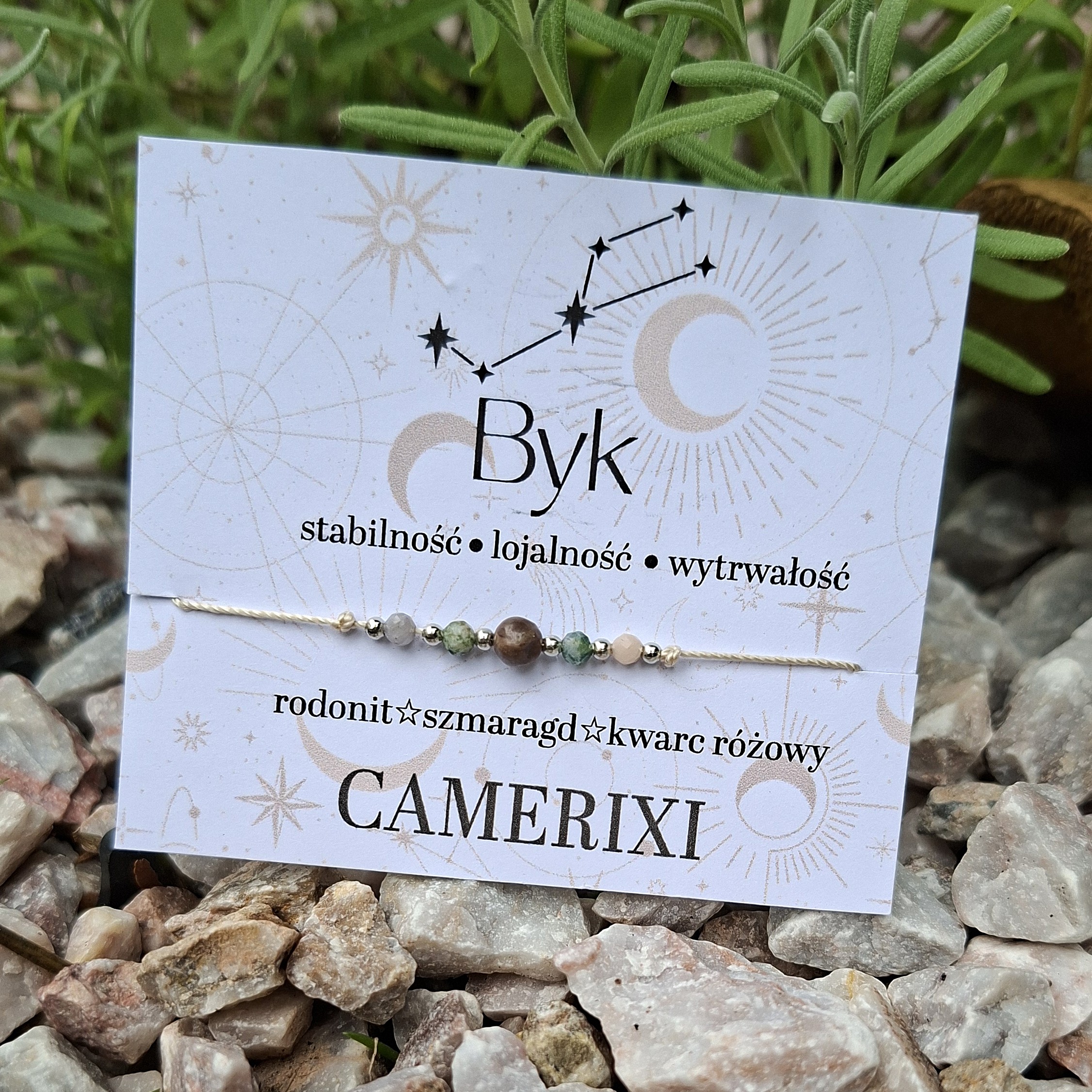 BYK Bransoletka ZODIAK - rodonit szmaragd kwarc różowy