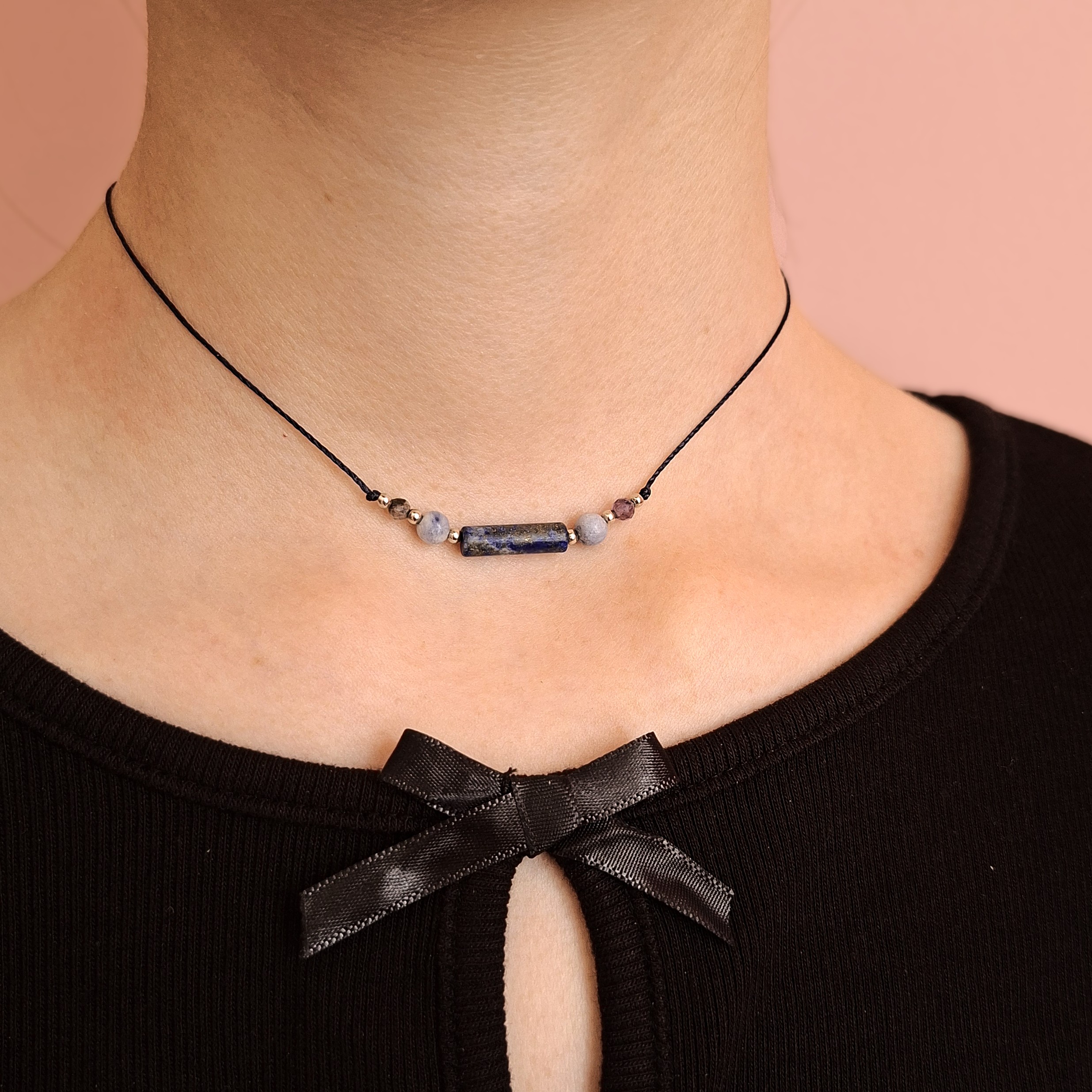 Naszyjnik Lapis lazuli Sodalit Ametyst