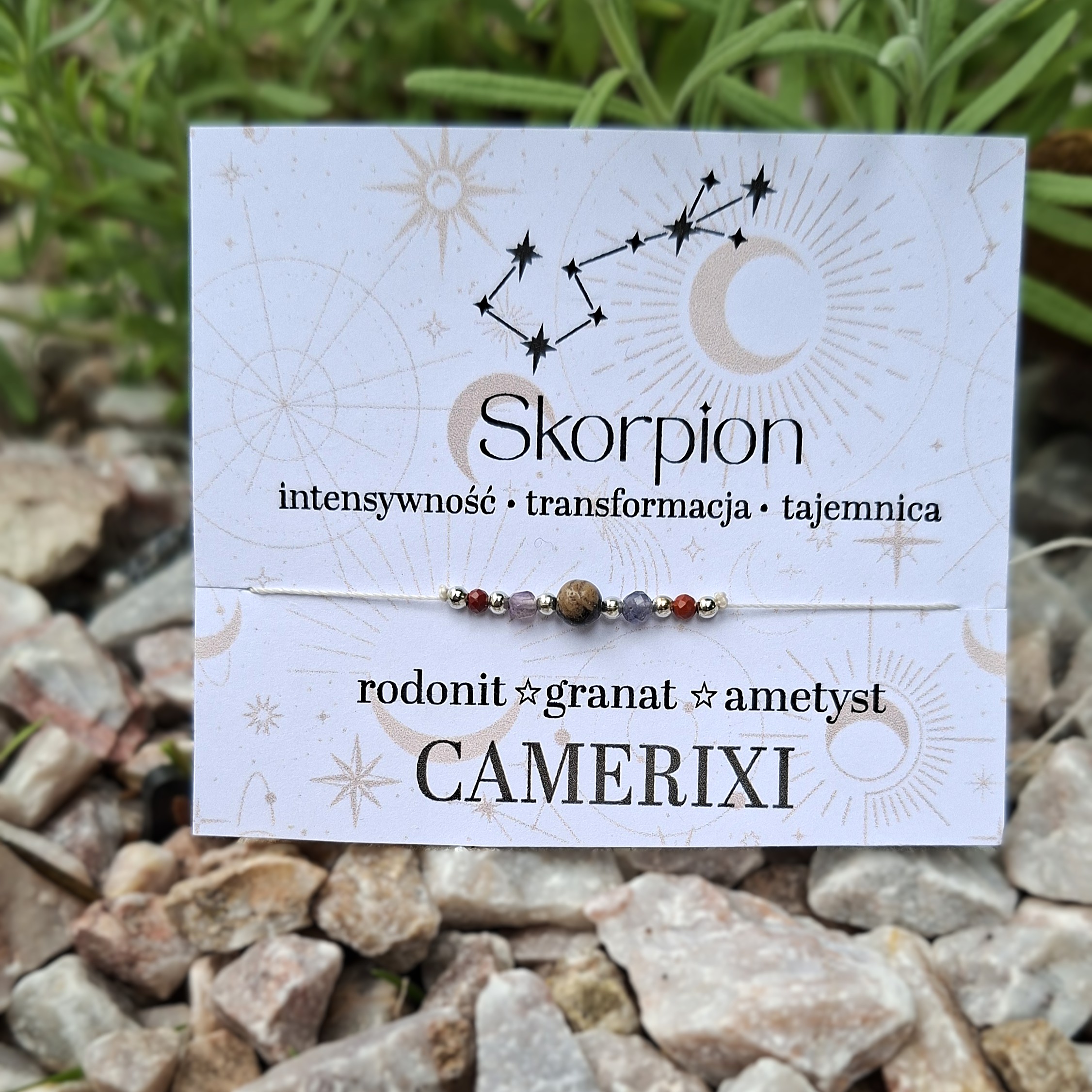 SKORPION Bransoletka ZODIAK - rodonit granat ametyst