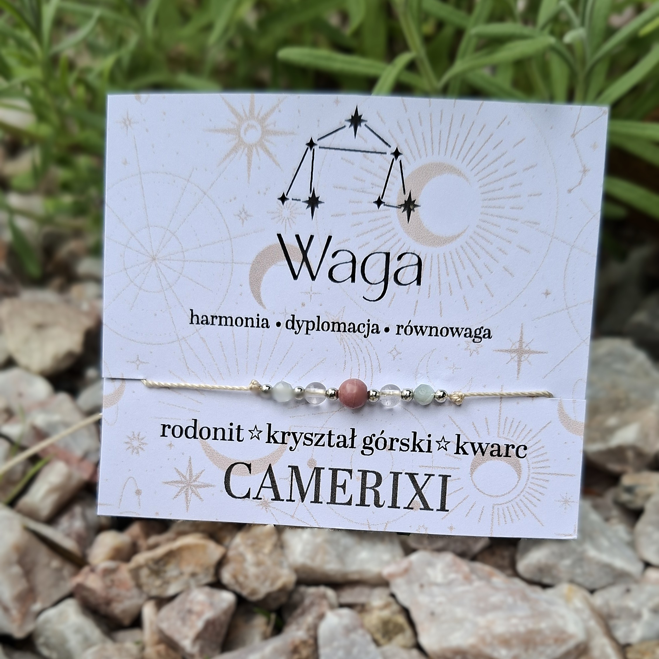 WAGA Bransoletka ZODIAK - rodonit kryształ górski kwarc różowy